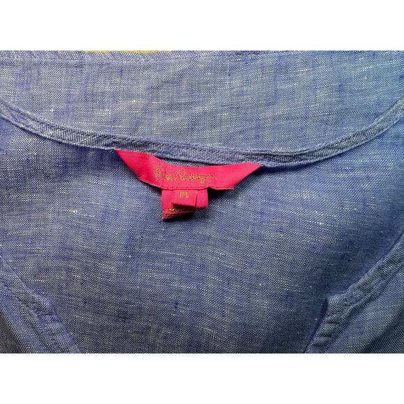 Lilly Pulitzer Astara Linen Pom Pom Top - Beckon Blue - Size M - Picture 12 of 15